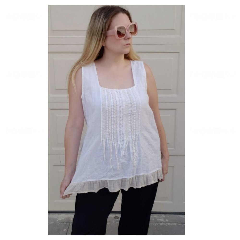 Johnny Was Square Neck Boho 100% Linen Top - Picture 2 of 7